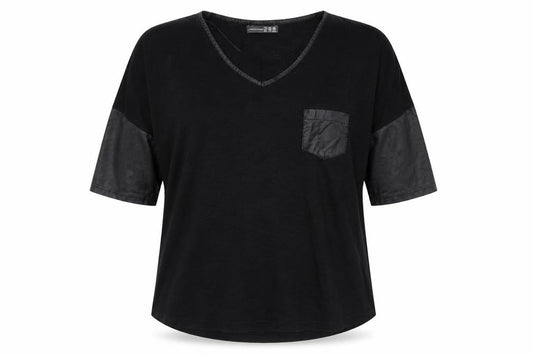 Front view of Atmosphere women’s black basic t-shirt, size UK 12