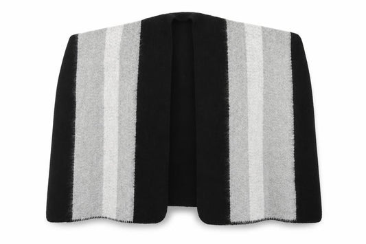 Front view of Preworn women’s black striped knit shawl/wrap