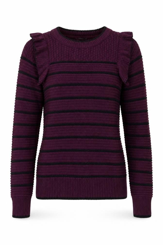 Front view of Next women’s purple striped jumper, size UK 6