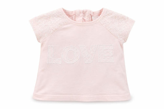 Front view of F&F girls’ pink jersey basic t-shirt, size 3-6, months - love
