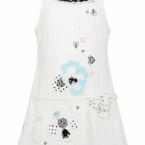 Beetlejuice Girls White Floral Jersey Skater Dress  Size 10 Years