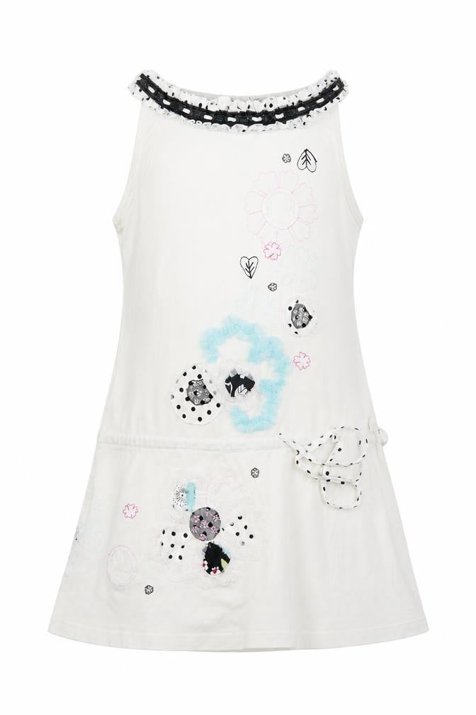 Beetlejuice Girls White Floral Jersey Skater Dress  Size 10 Years