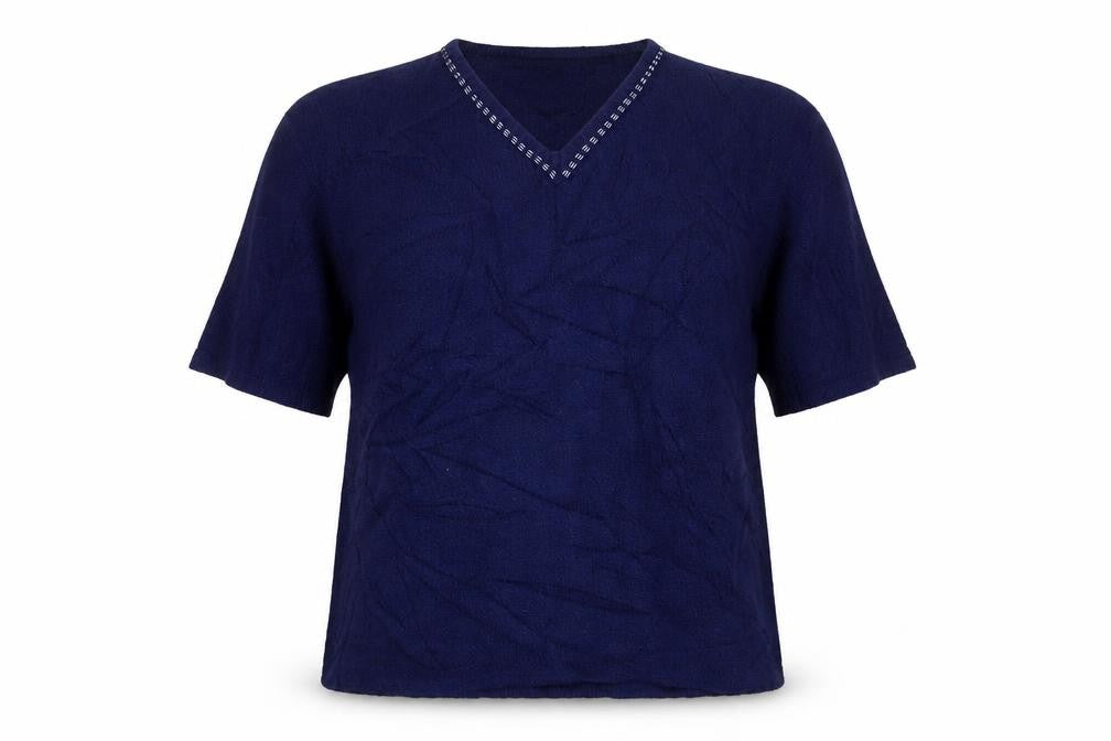 Front view of Sara Neal women’s blue jumper, size UK 18