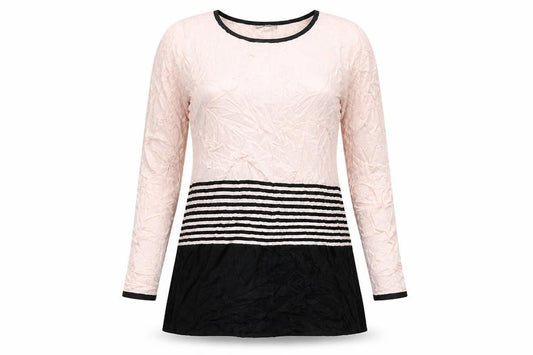 Front view of Bonmarché women’s pink striped a-line, size S
