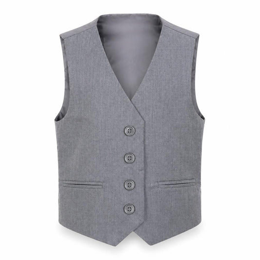 Front view of Romaario boys’ grey overcoat waistcoat, size 3, years