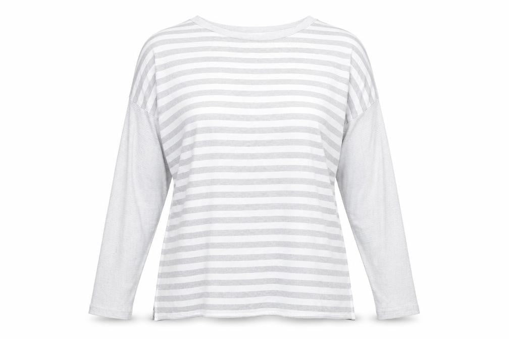 Front view of post card women’s blue striped knit jumper, size L