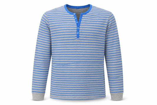 Front view of Easy men’s grey striped jumper, size L