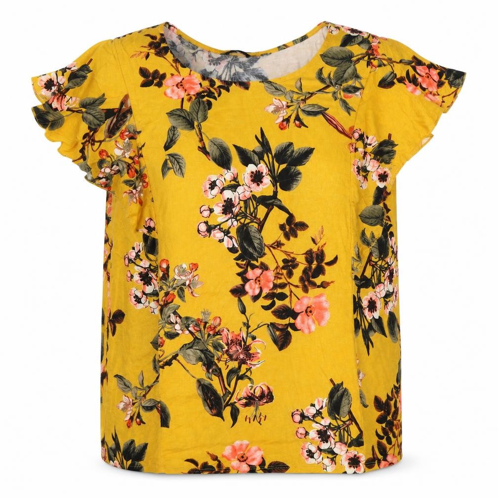 Belle Du Jour Womens Yellow Floral  Basic T-Shirt Size XL