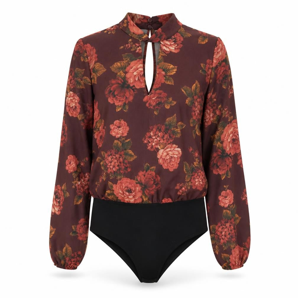 New Look Womens Brown Floral  Bodysuit One-Piece Size 10