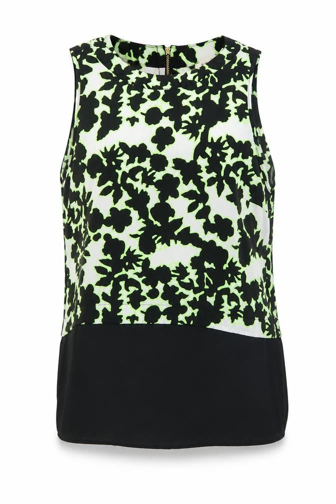 Front view of River Island women’s black camouflage basic tank, size UK 10