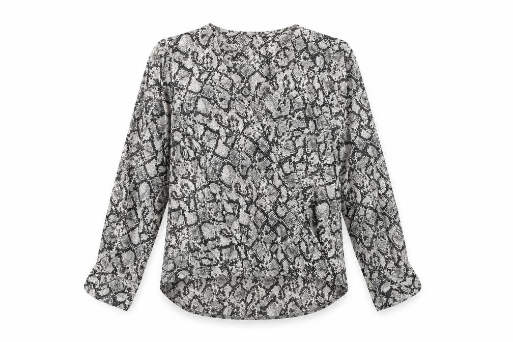 New Look Womens Grey Animal Print Chiffon Wrap Blouse Size 6