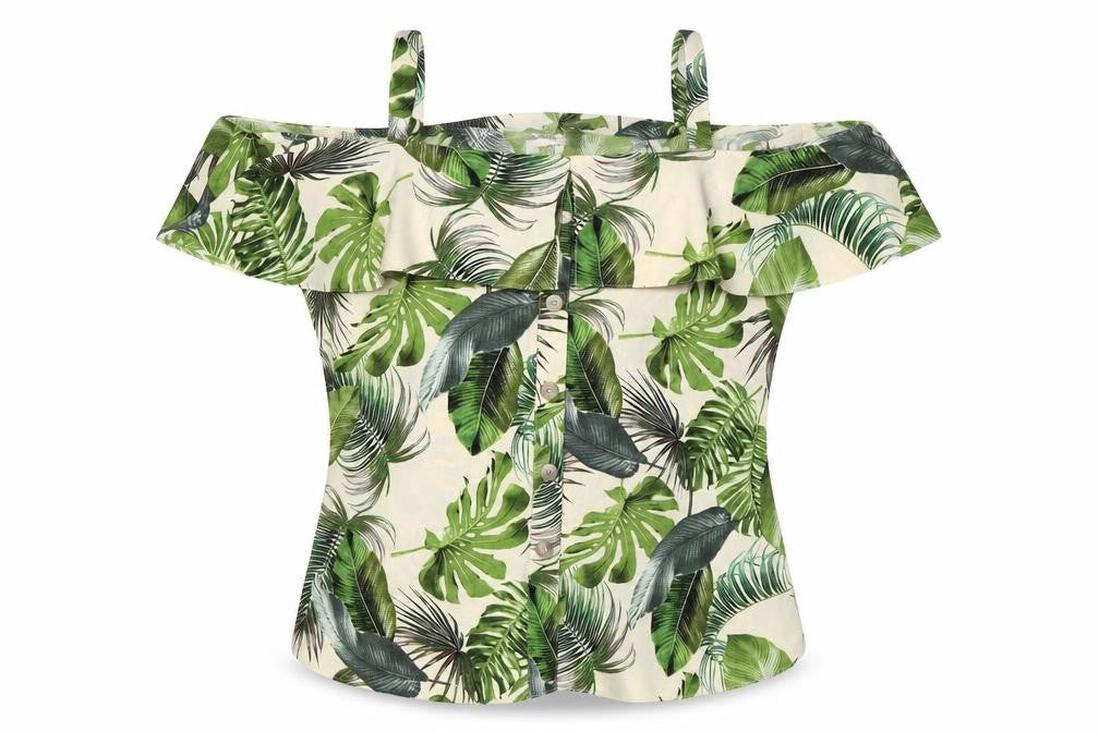 Front view of George women’s green floral chiffon basic blouse, size UK 8