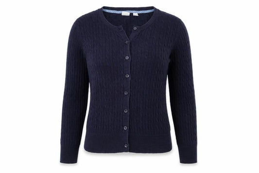 Front view of Gap kids girls’ blue cardigan jumper, size L