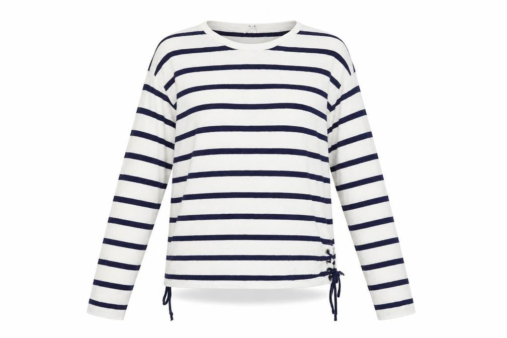 Front view of Tu women’s blue striped jumper, size UK 10