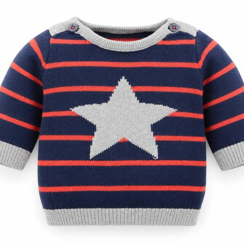 Marks and Spencer  Blue Striped Knit Henley Jumper Size 3-6 Months  - Star