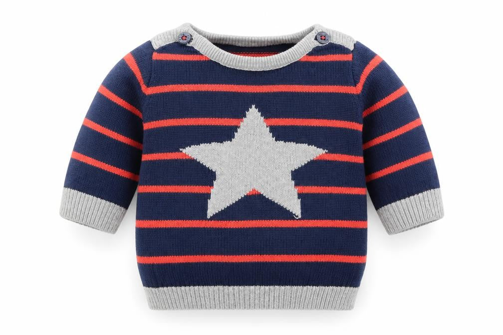 Marks and Spencer  Blue Striped Knit Henley Jumper Size 3-6 Months  - Star