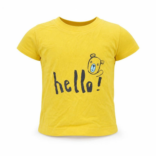 Front view of Nutmeg boys’ yellow basic t-shirt, size 6-9, months - hello