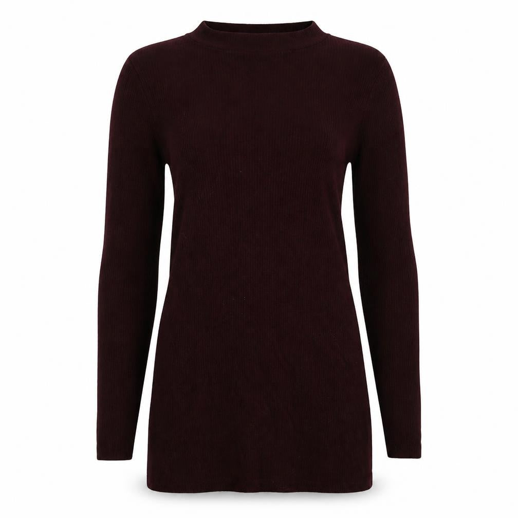 Front view of Very women’s brown striped jumper, size UK 6, - burgundy