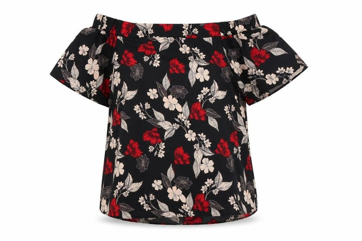 George Womens Black Floral Satin Basic Blouse Size 8