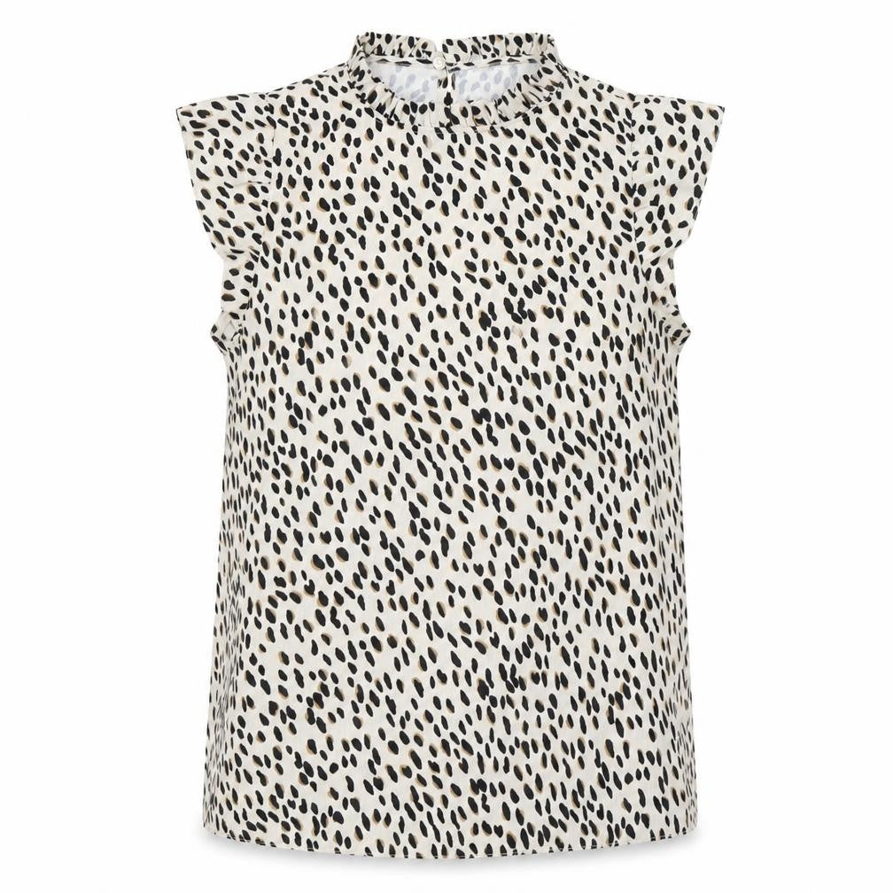Front view of New Look women’s ivory animal print chiffon basic blouse, size UK 6, - leopard print