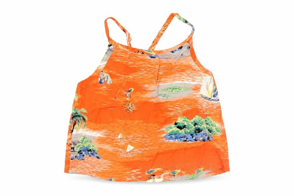 Front view of Gap girls’ orange geometric cropped blouse, size M