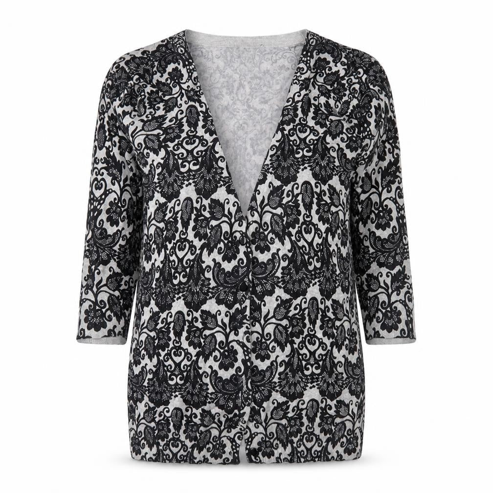 Warehouse Womens Grey Floral Knit Cardigan Jumper Size 10