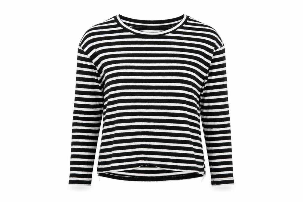 Front view of H&M women’s black striped knit jumper, size S