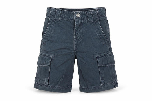 Front view of Lands End boys’ blue cargo shorts, size 4, years