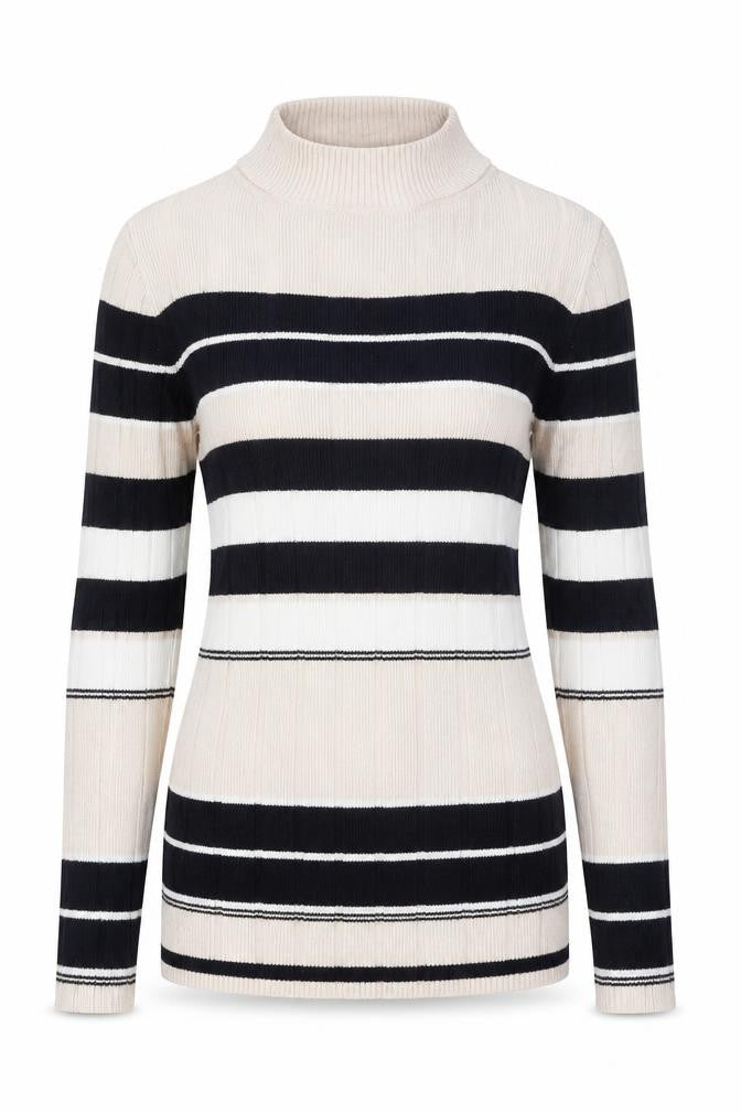 Front view of Atmosphere women’s brown striped jumper, size UK 12