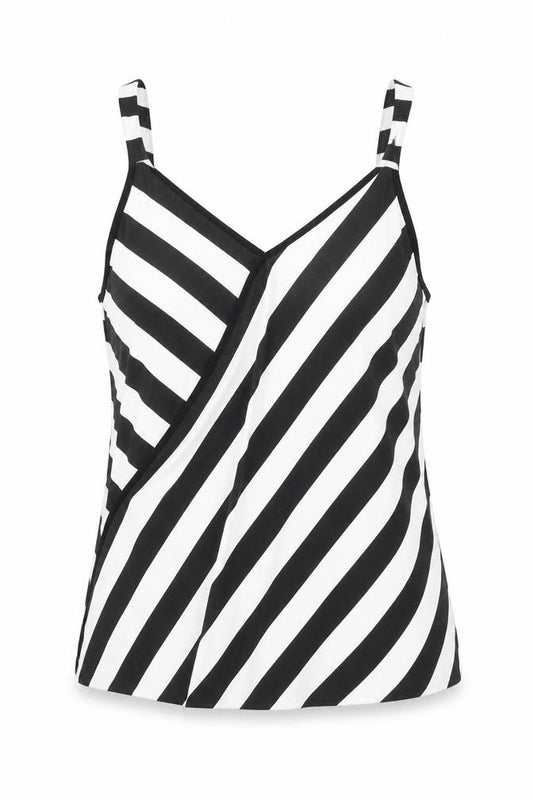 Front view of Wallis women’s black striped wrap t-shirt, size UK 10