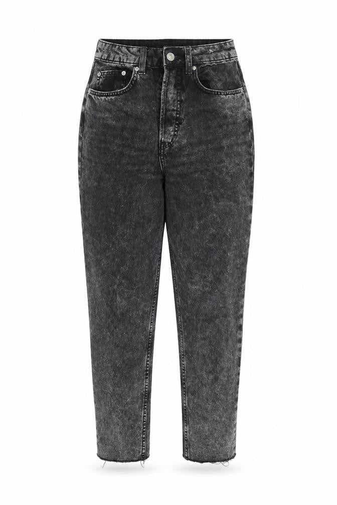 Front view of Divided women’s black denim tapered jeans, size UK 8, 25-inch leg