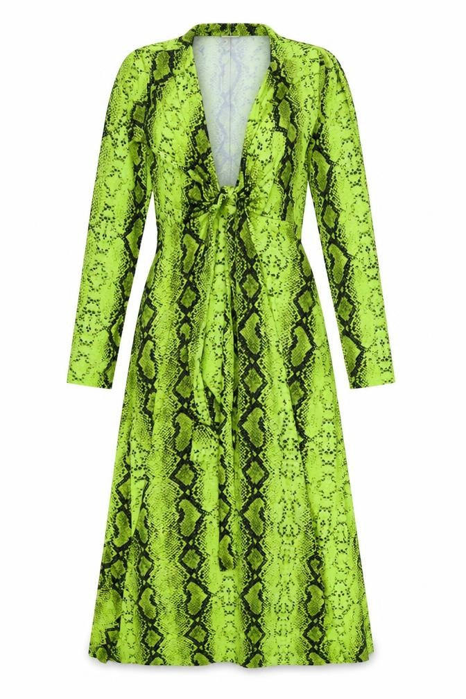 Front view of ASOS women’s green geometric fit & flare, size UK 4