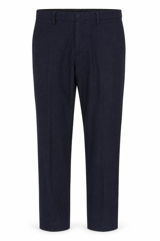 Front view of Next men’s blue trousers, size 32, in, 29-inch leg