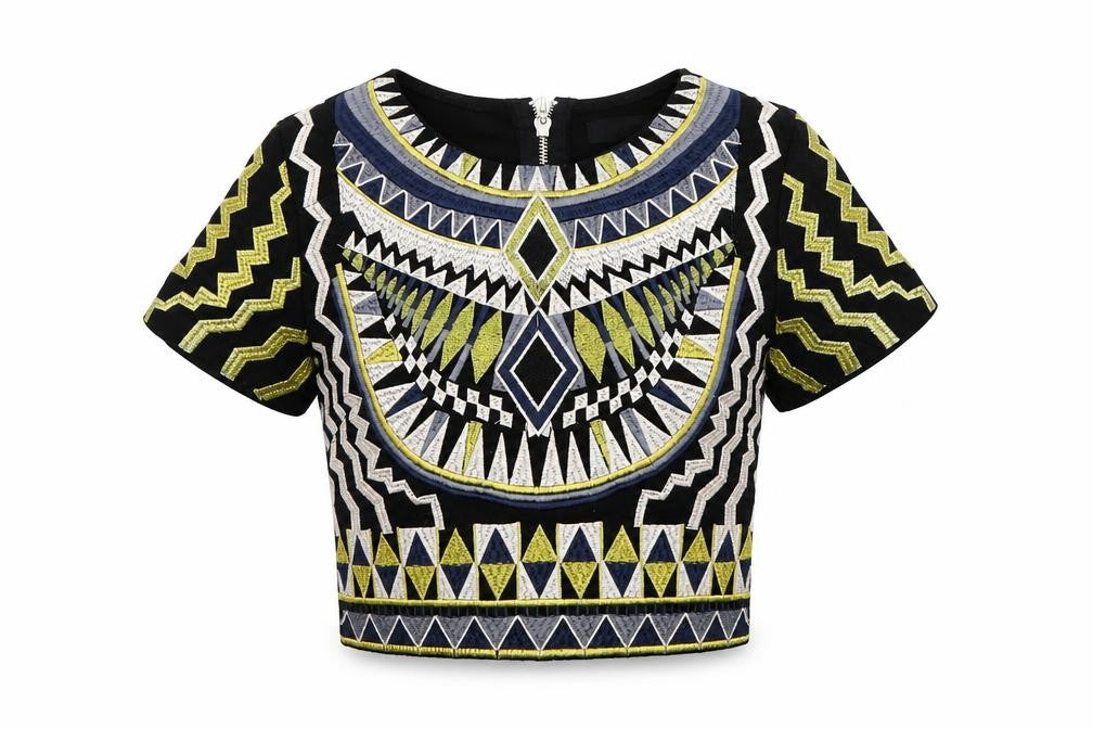 Front view of Missguided women’s black geometric jersey basic t-shirt, size UK 8