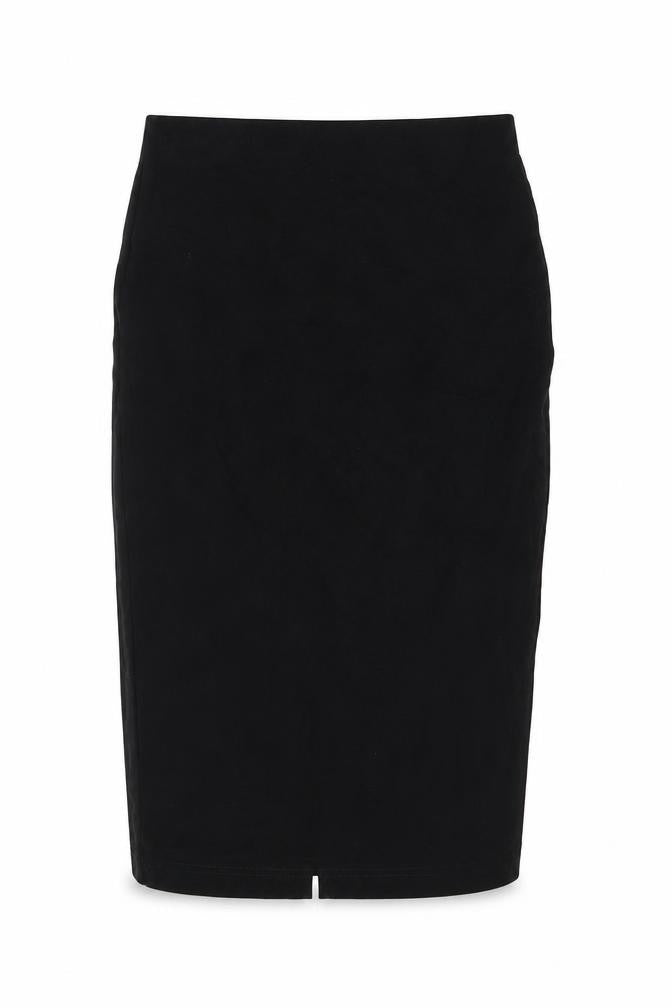 Front view of Atmosphere women’s black denim bandage skirt, size UK 6