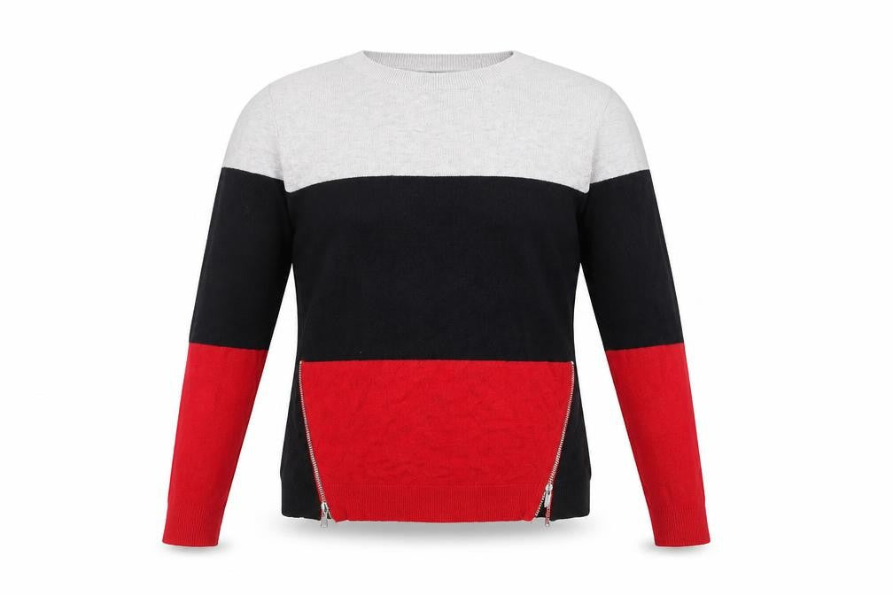 Front view of Marks & Spencer women’s multicoloured knit jumper, size UK 10, - side zip close