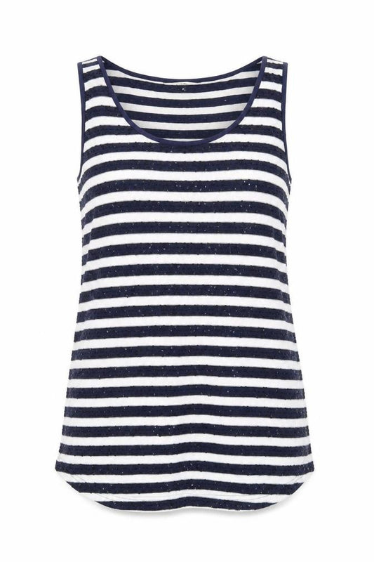 Front view of Next women’s blue striped jumper, size UK 12