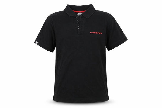 Front view of Carbini boys’ black basic polo, size 8-9, years