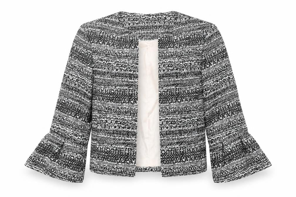 Front view of Tu women’s black striped jacket, size UK 10