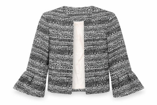 Front view of Tu women’s black striped jacket, size UK 10