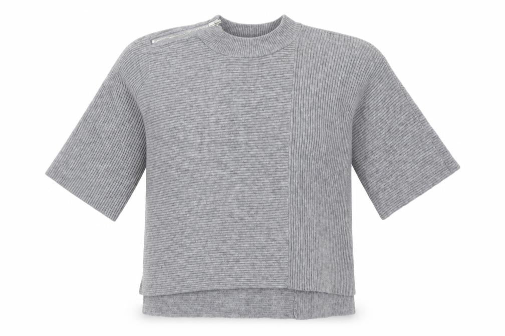 Front view of River Island women’s grey striped knit jumper, size S