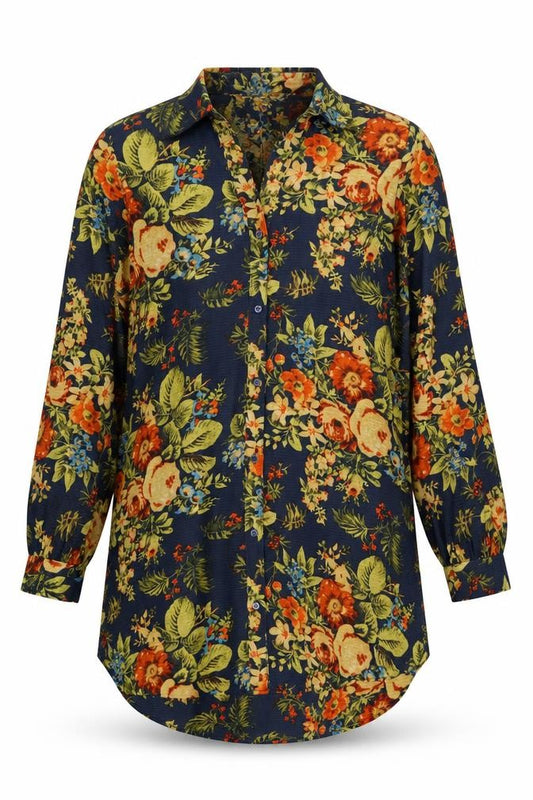 Front view of H&M women’s multicoloured floral basic button-up, size UK 6