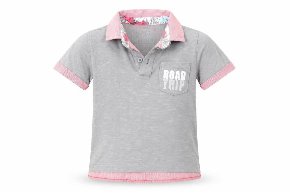 Front view of Mothercare boys’ grey basic polo, size 2-3, years - road trip
