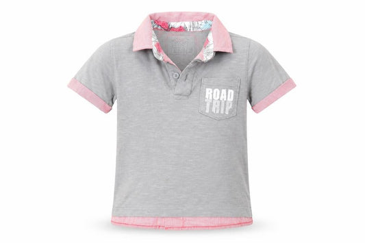 Front view of Mothercare boys’ grey basic polo, size 2-3, years - road trip