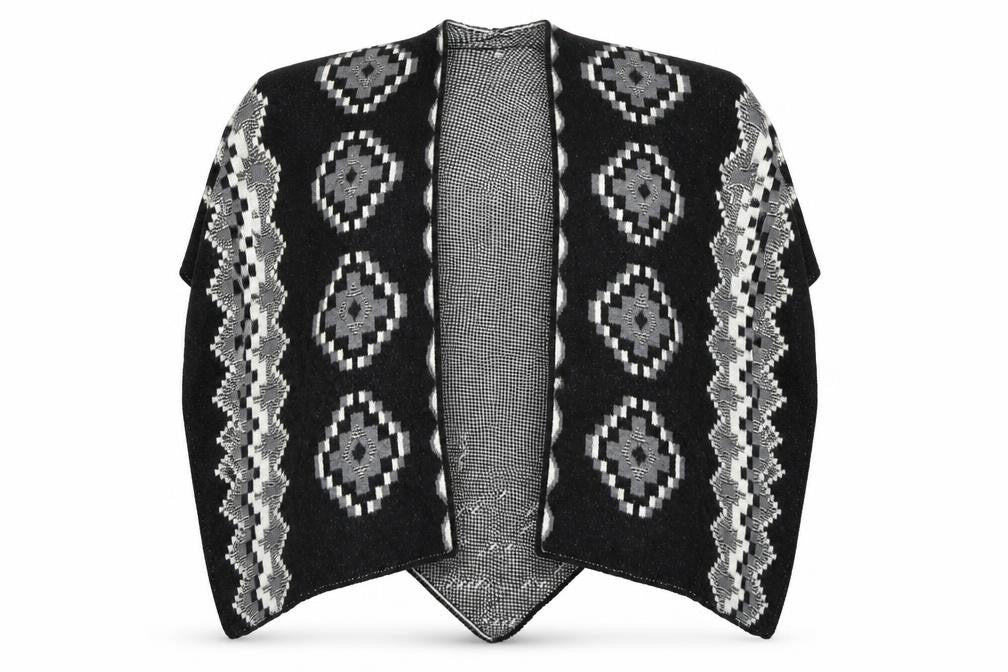 Front view of Preworn women’s grey geometric cape jumper one size