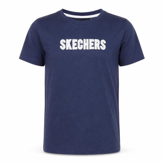 Front view of Skechers boys’ blue basic t-shirt, size 10-11, years