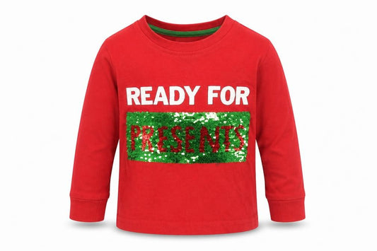 Front view of Lily & Dan boys’ red basic t-shirt, size 12-18, months - christmas ready for presents