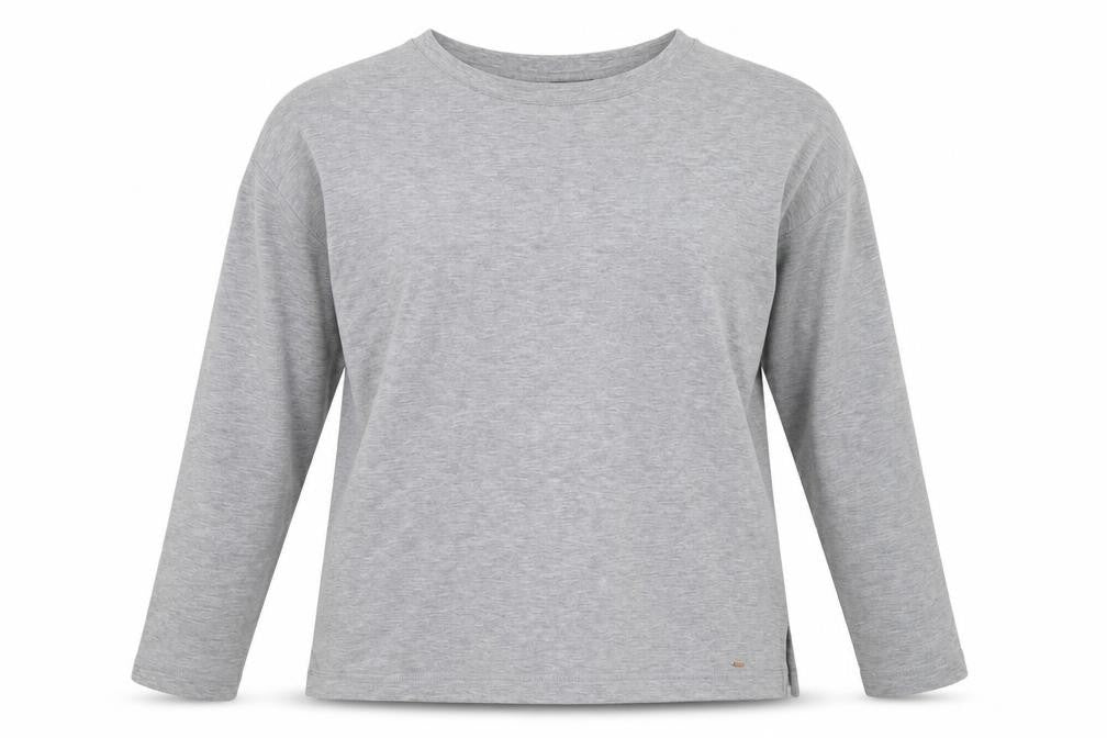 Front view of women’s grey pullover sweatshirt, size UK 12