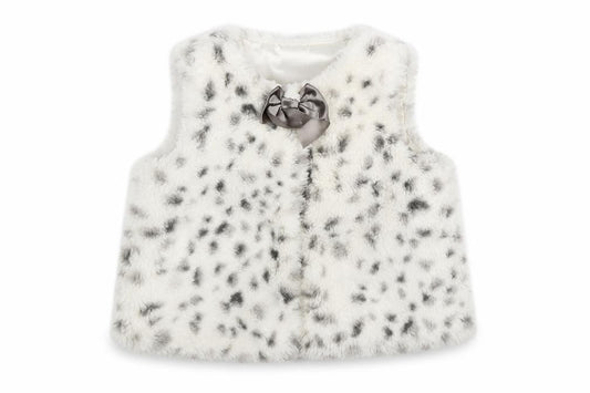 Front view of Little Me Baby White Animal Print Gilet Jacket, size 12, Months