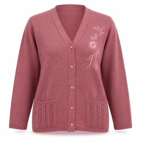 Florida Womens Pink Floral  Cardigan Jumper Size L